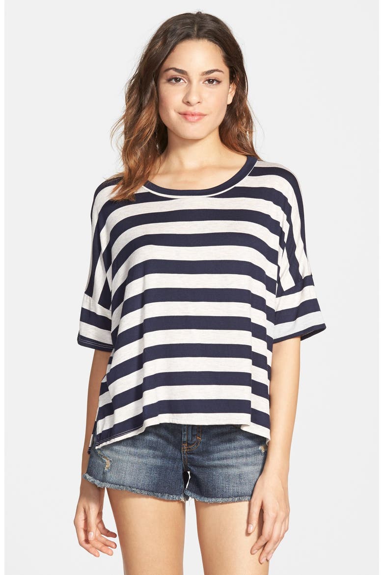 Stripe Boxy Tee, Main, color, NAVY/ HEATHER GREY