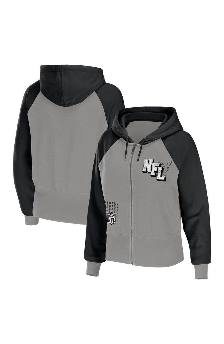 WEAR by Erin Andrews Women's WEAR by Erin Andrews Gray NFL Shield Merchandise Colorblock Lightweight Full-Zip Hoodie, Main, color,