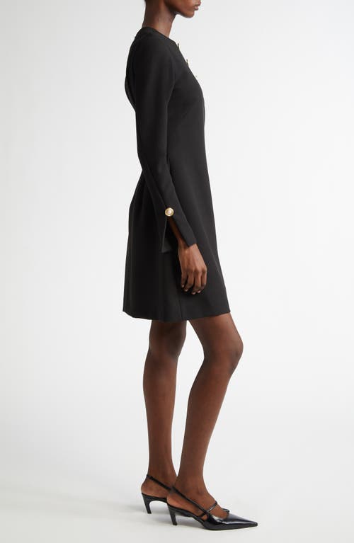 Lela Rose Button Detail Long Sleeve Dress In Black