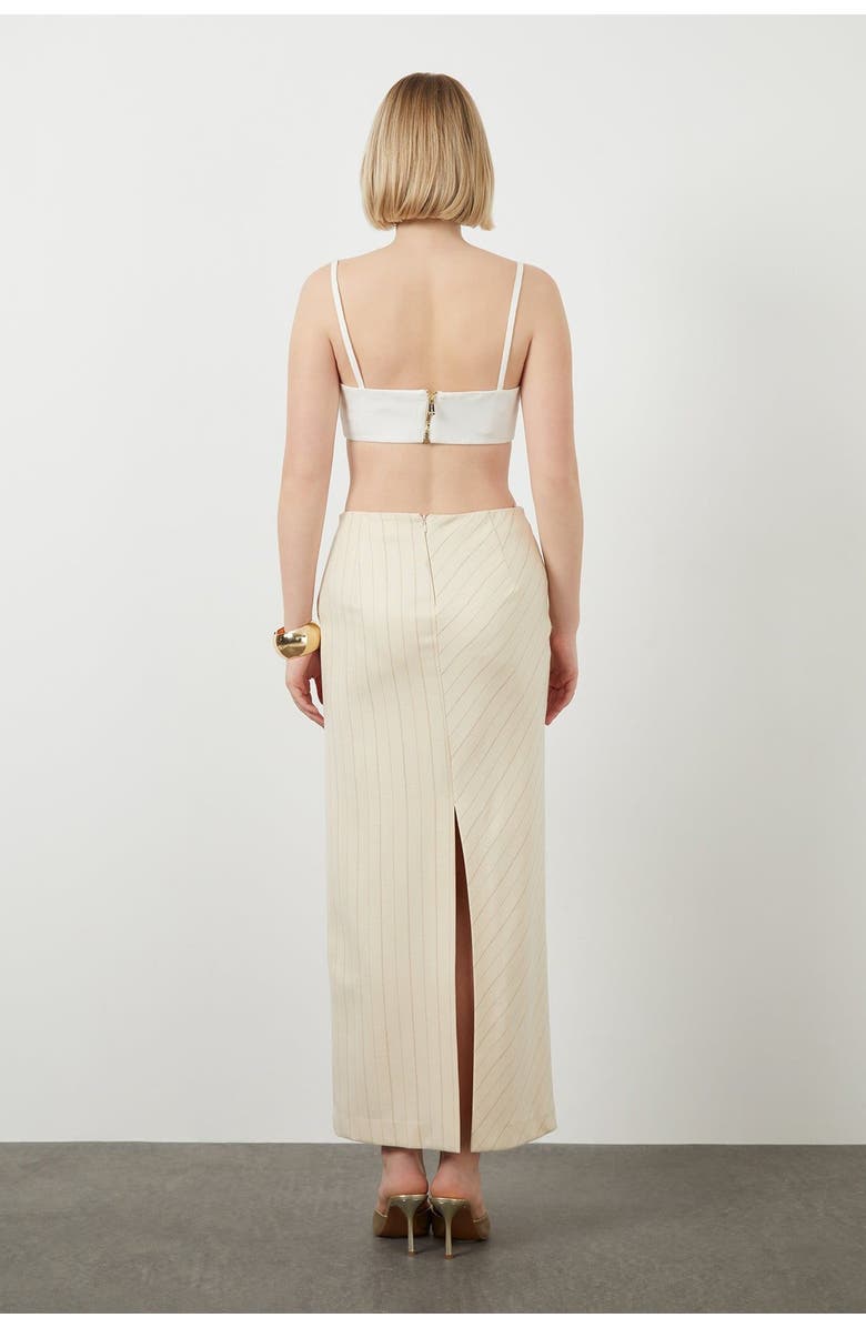 Gizia Stripe Pattern Slit Off-White Long Skirt, Alternate, color, Beige