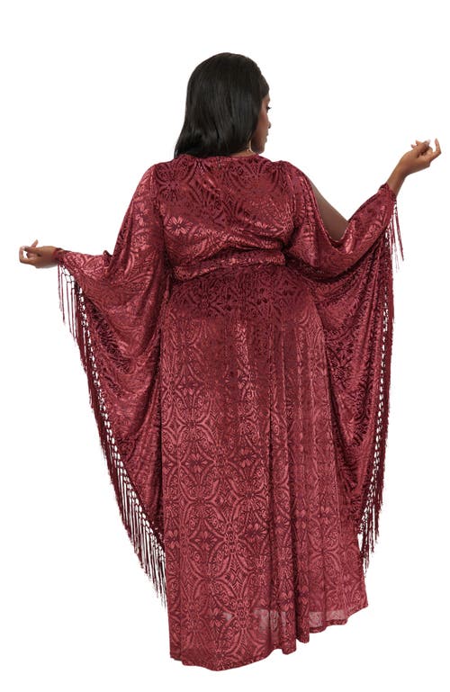 Unique Vintage Plus Size 1960s Fringe Flutter Sleeve Caftan In Burgundy