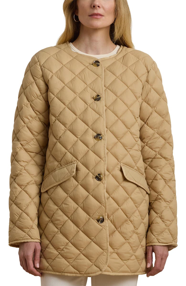 Lauren Ralph Lauren Contrast Lining Quilted Puffer Jacket, Main, color, Sand Dune