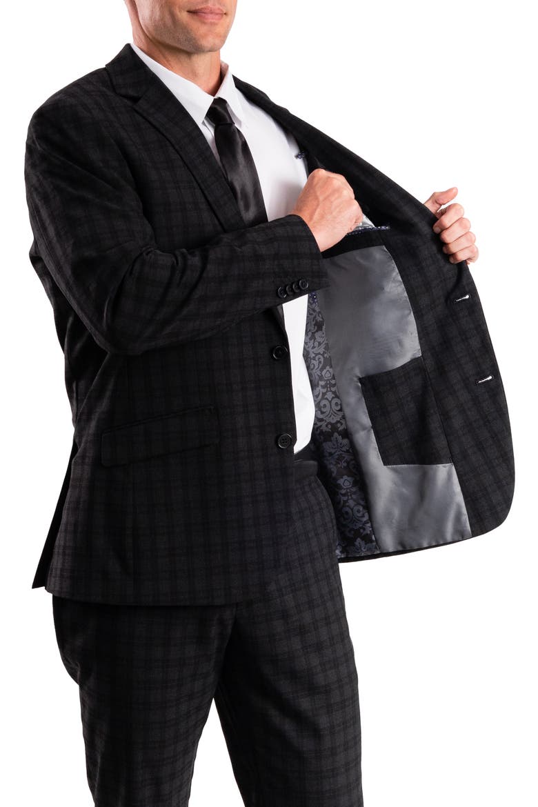 Charcoal Plaid Trim Fit Suit, Alternate, color, GREY