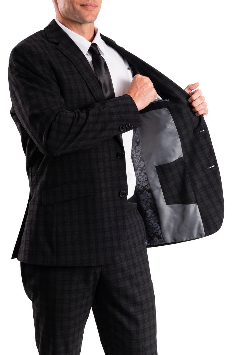 SAVILE ROW CO Charcoal Plaid Trim Fit Suit, Alternate, color, Grey