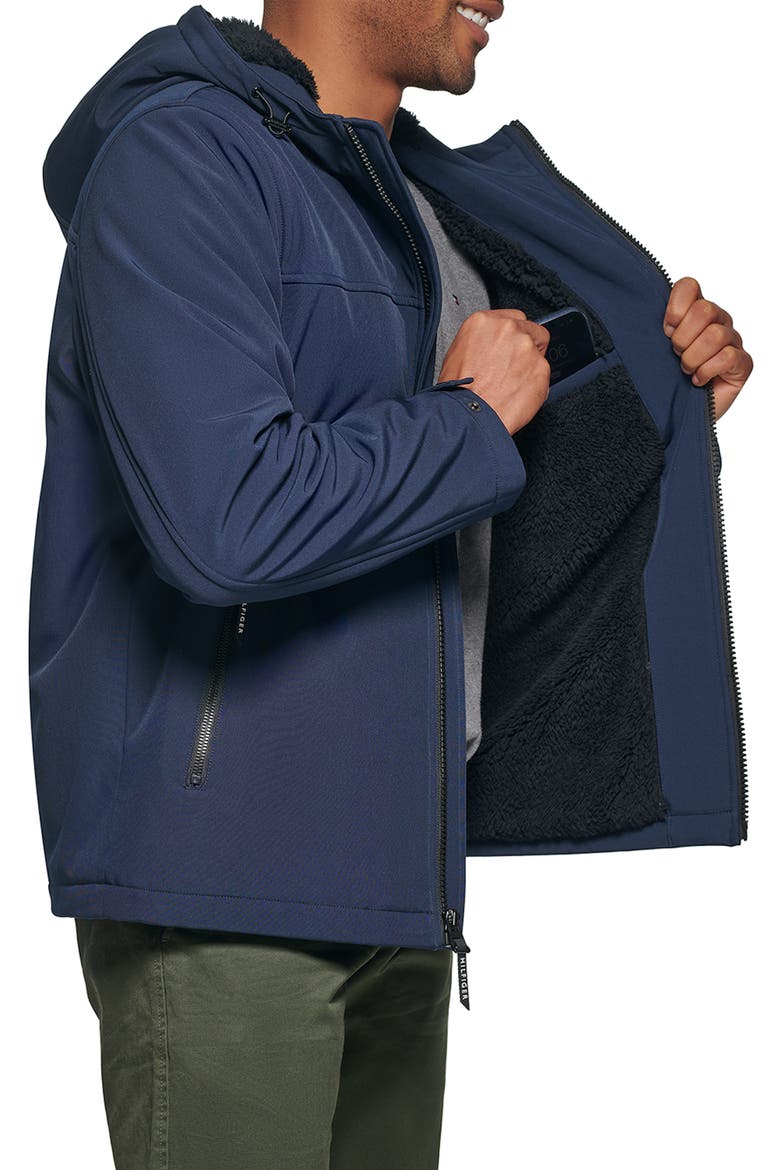 Hooded Softshell Jacket with Faux Shearling Lining, Alternate, color, MIDNIGHT