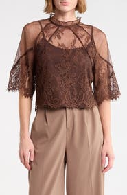 Ellen Tracy Ruffle Neck Lace Top