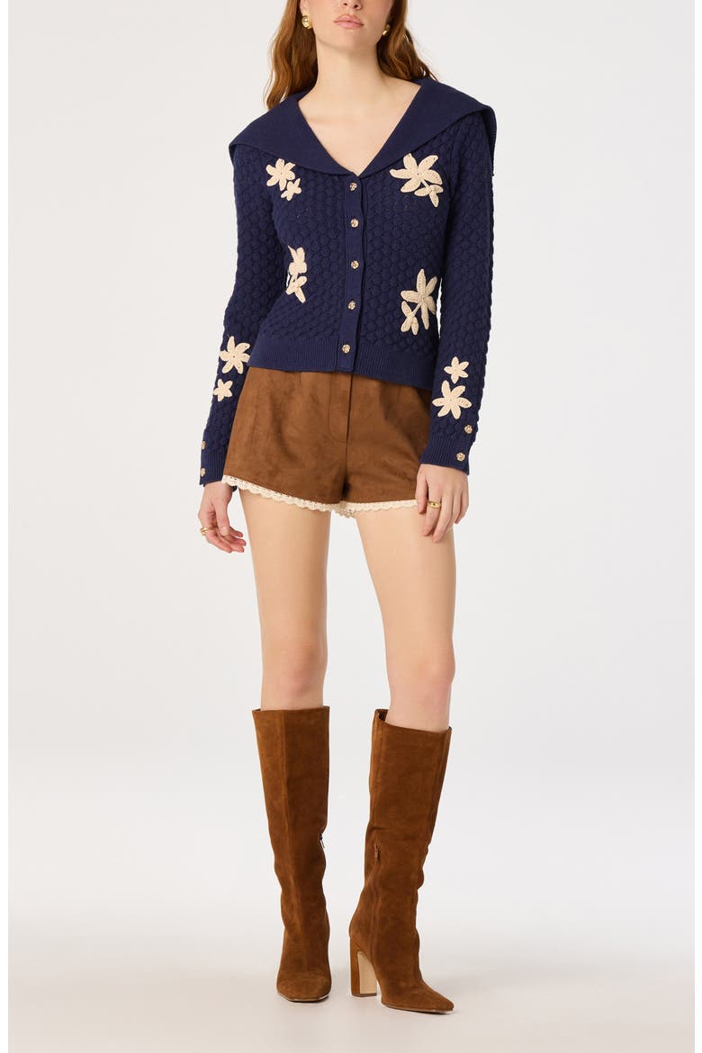 Analissa Floral Appliqué Cardigan, Alternate, color, NAVY