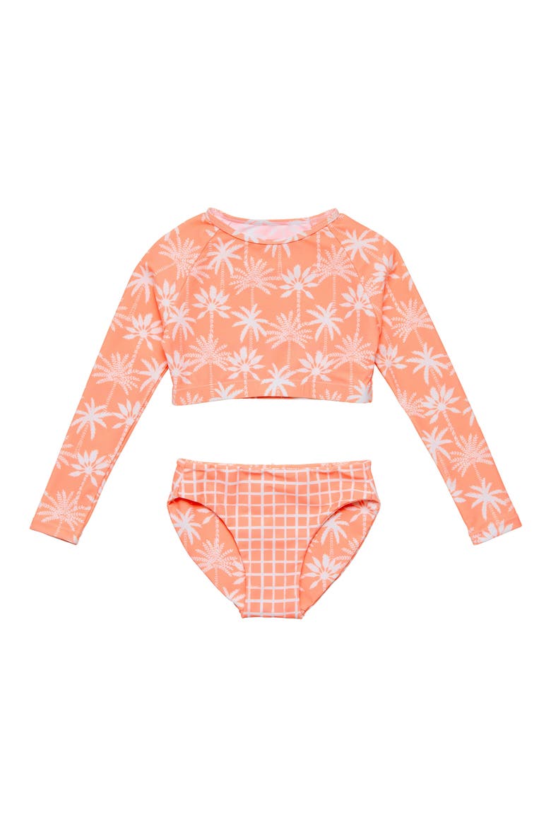 Kids' Long Sleeve Two-Piece Rashguard Swimsuit, Alternate, color, ORANGE