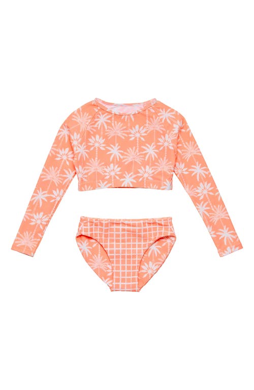 Snapper Rock Kids' Cali Palms Upf 50+ Two-piece Rashguard Swimsuit In Orange