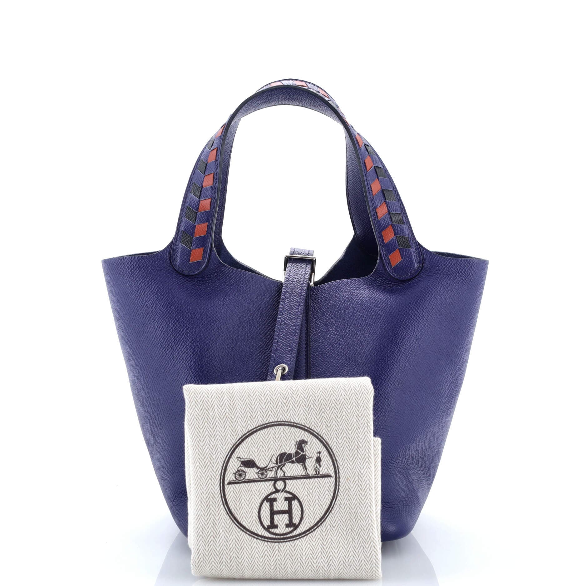 Pre-Owned Hermes Picotin Lock Bag Tressage Epsom PM, Alternate, color, Bleu Encre/Noir/Brique