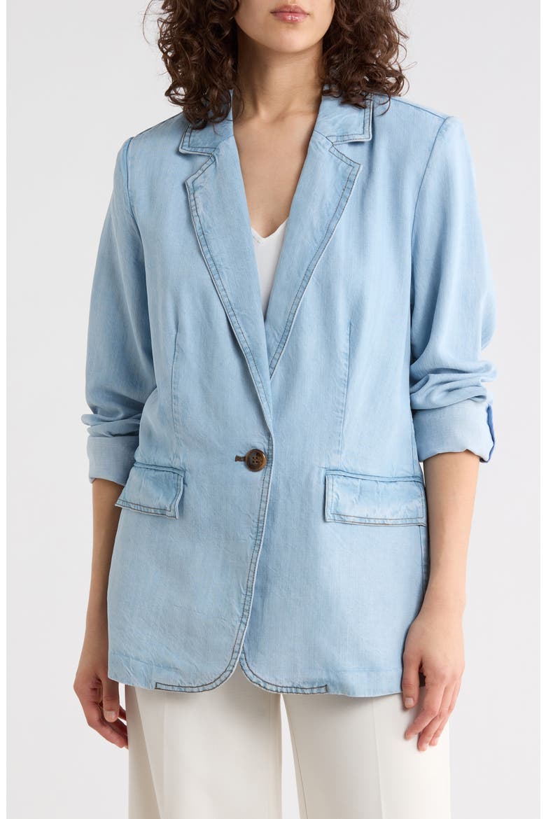Single Button Chambray Blazer, Main, color, LIGHT WASH