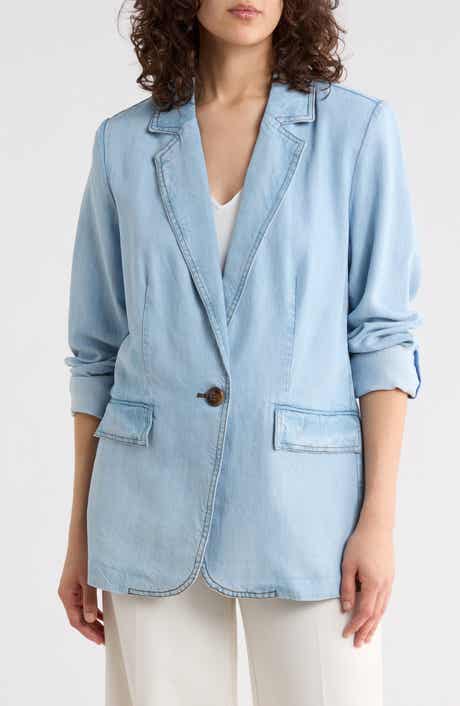 T Tahari Single Button Chambray Blazer