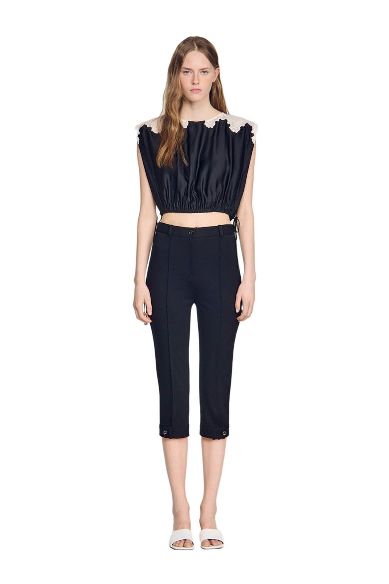 Contrast lace crop top, Main, color, Black / ecru