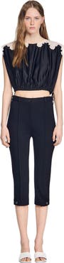 SANDRO Contrast lace crop top