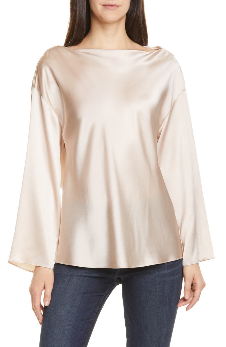 Vince Side Drape Long Sleeve Silk Blouse, Main, color, 