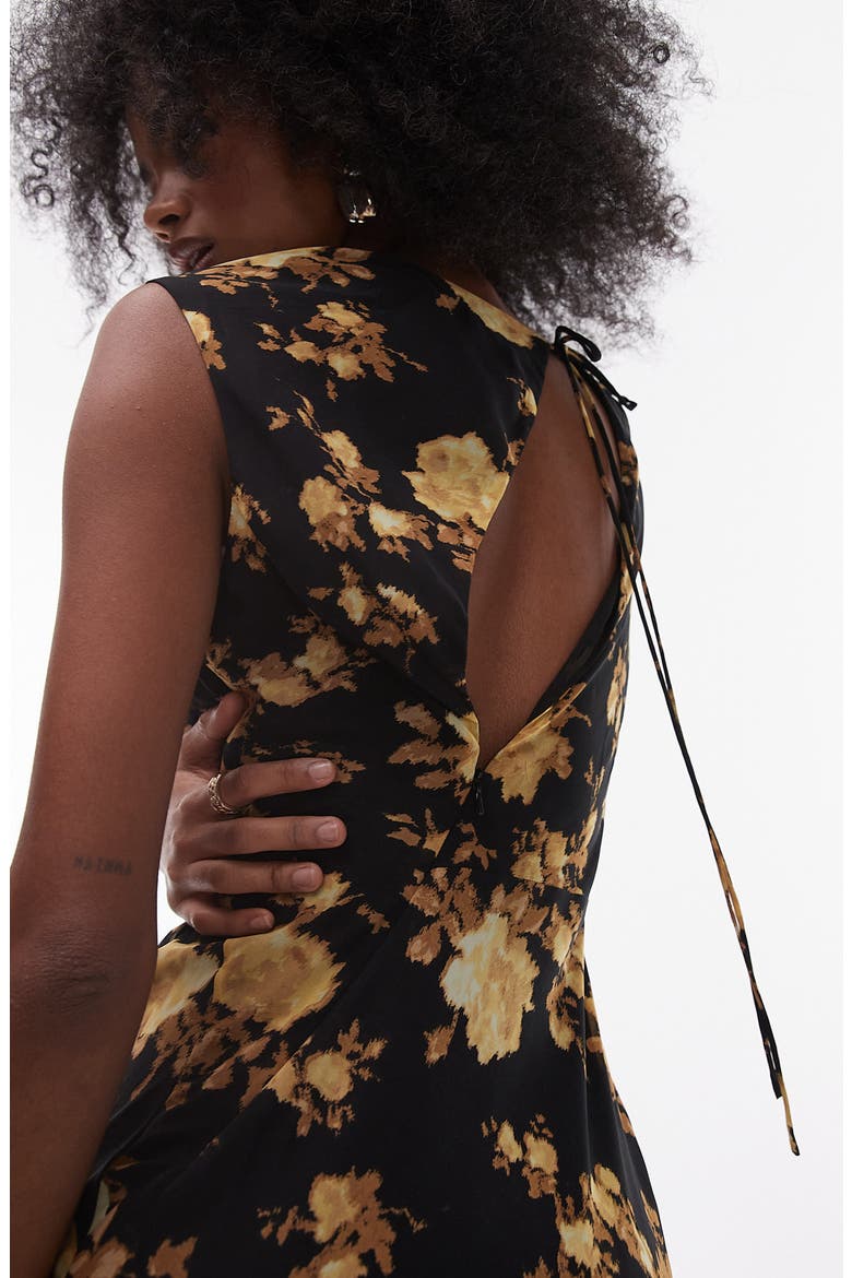 Floral Godet Hem Midi Dress, Alternate, color, BROWN