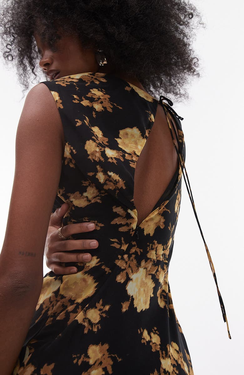 Topshop Floral Godet Hem Midi Dress, Alternate, color, Brown