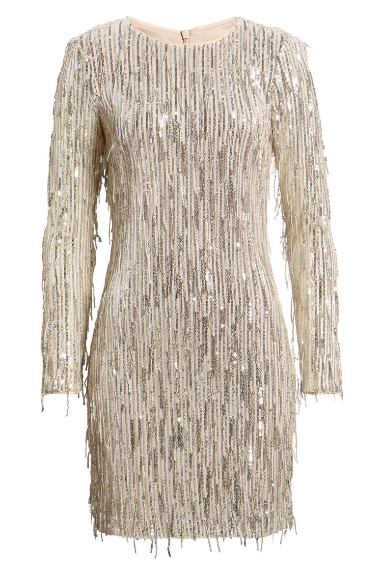 Sequin Fringe Long Sleeve Cocktail Dress, Alternate, color, SILVER
