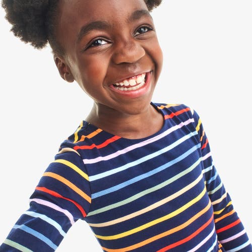 Primary Kids Long Sleeve Perfect Pocket Dress In Rainbow Stripe In Multi