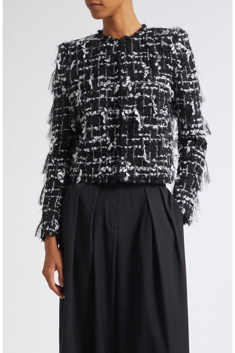 Check Fringe Tweed Crop Jacket, Main, color, EAB BLK/ WHITE