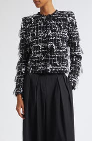 Balmain Check Fringe Tweed Crop Jacket