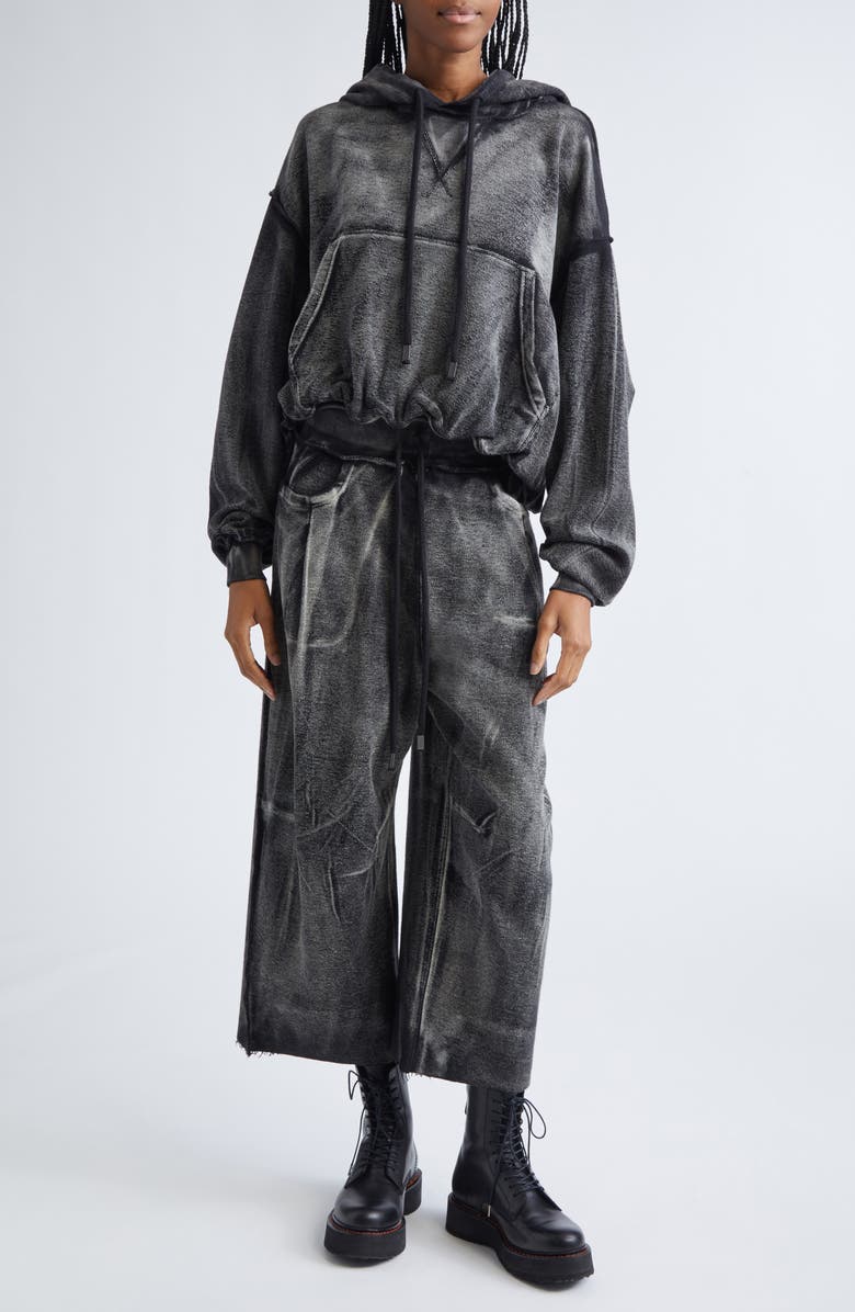 R13 Balloon Bubble Hem Cotton Hoodie, Alternate, color, Washed Black