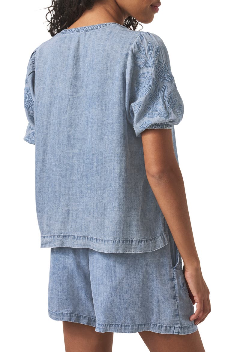 Cayden Embroidered Puff Sleeve Chambray Top, Alternate, color, INDIGO