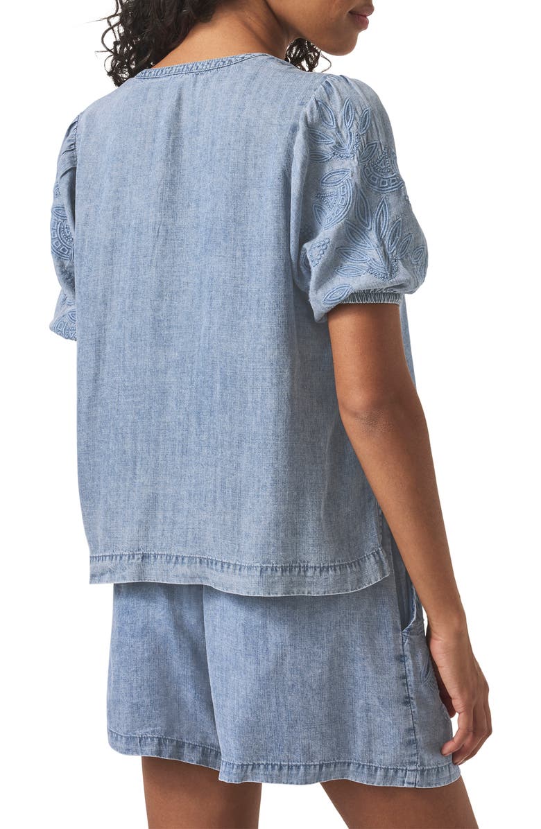 Splendid Cayden Embroidered Puff Sleeve Chambray Top, Alternate, color, 
