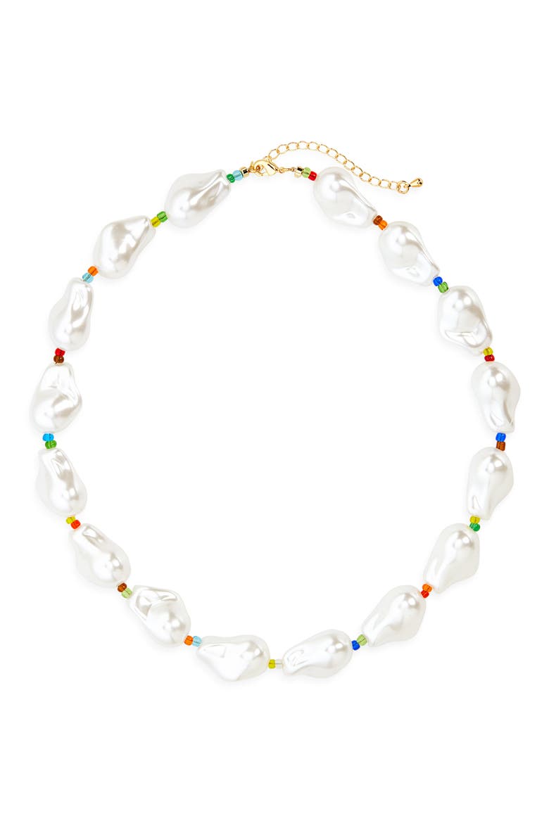 Noe Faux Pearl Necklace, Main, color, GOLD