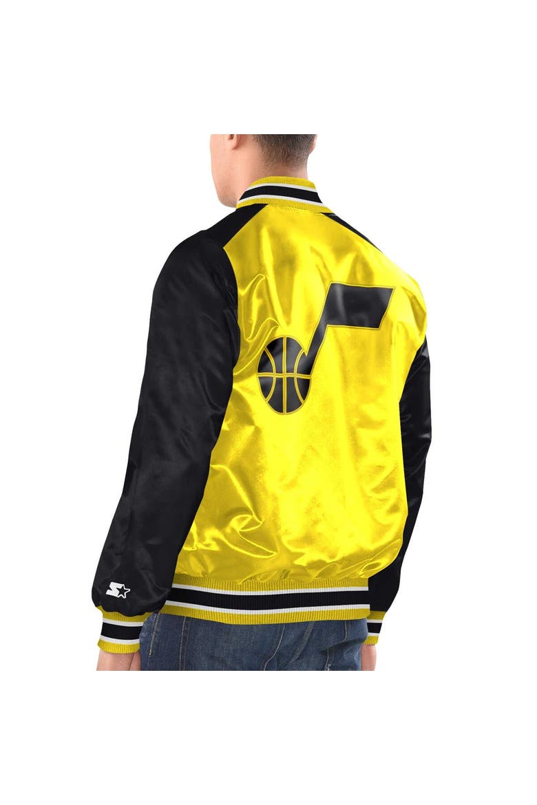 Men's Starter Yellow/Black Utah Jazz Renegade Satin Full-Snap Varsity Jacket, Alternate, color, Yellow