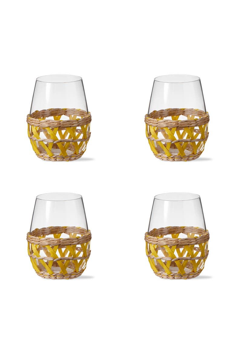 Island Clear Glass with Yellow Straw Sleeve Set of 4, Main, color, Yellow
