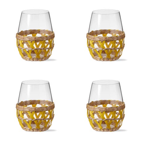 Island Clear Glass with Yellow Straw Sleeve Set of 4