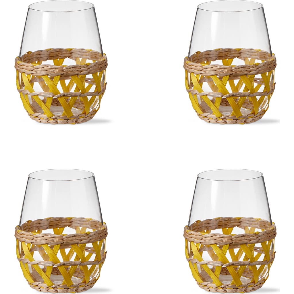 Tag Island Clear Glass With Yellow Straw Sleeve Set Of 4 In Yellow