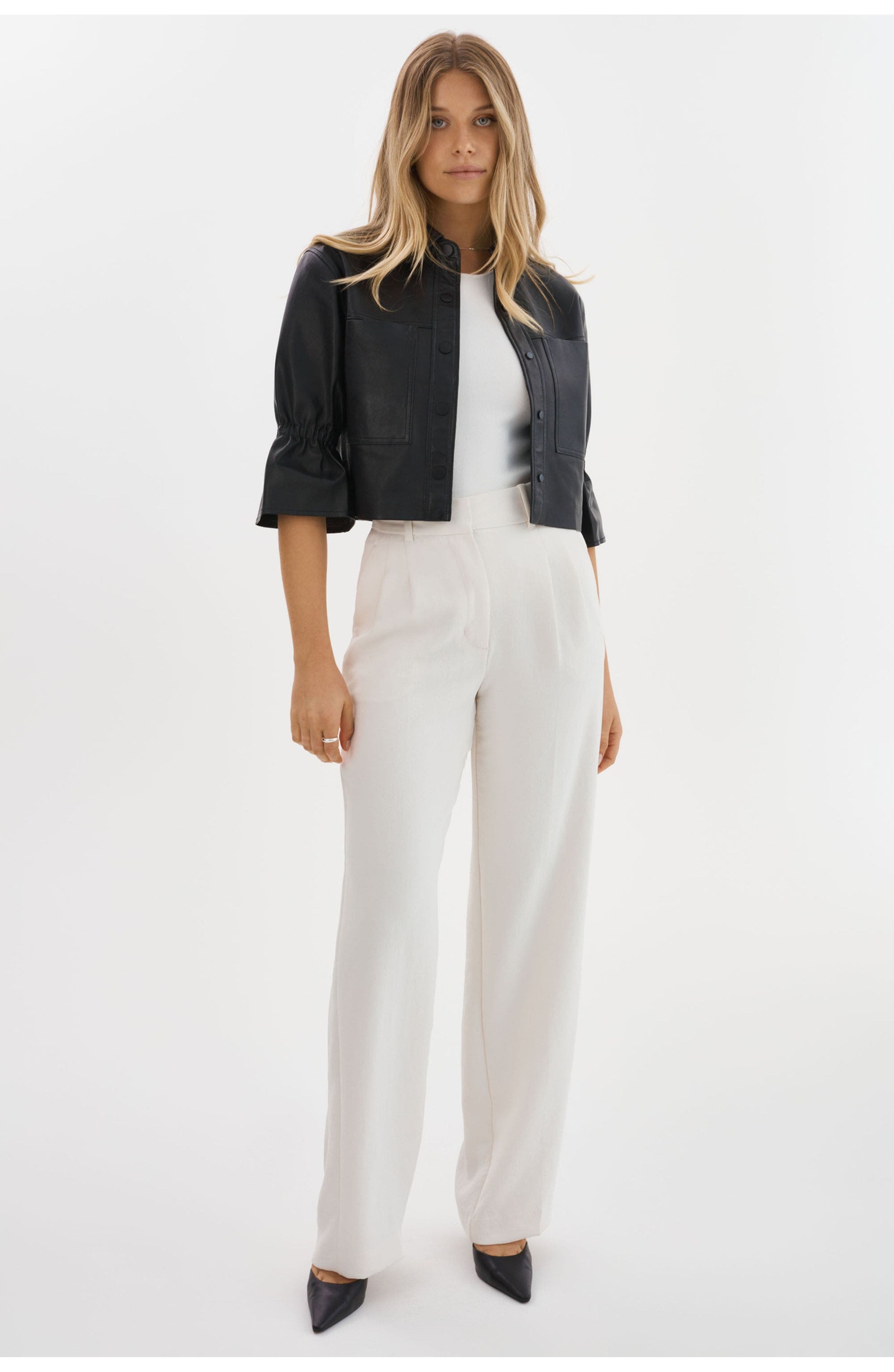 Carolina | Leather Ruffle Sleeve Jacket - image 2