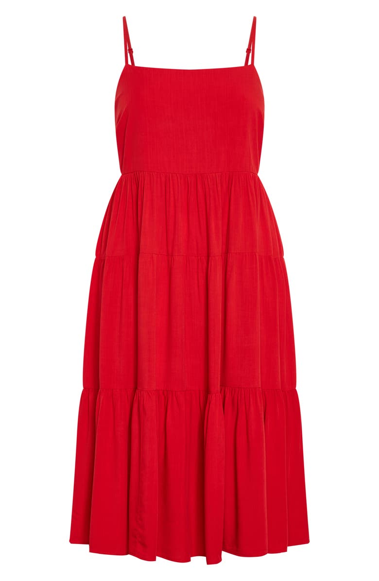 City Chic Mystic Tiered Midi Sundress, Alternate, color, Crimson
