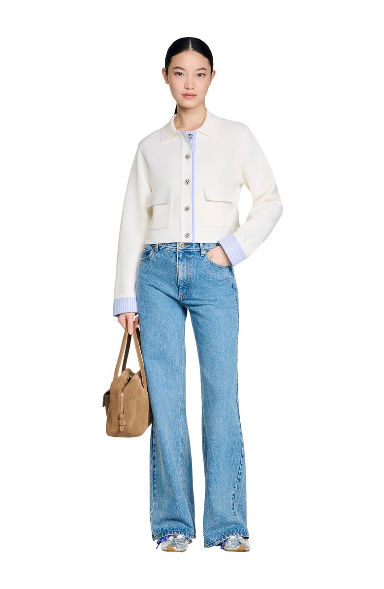 SANDRO Wool polo cardigan, Alternate, color, Ecru