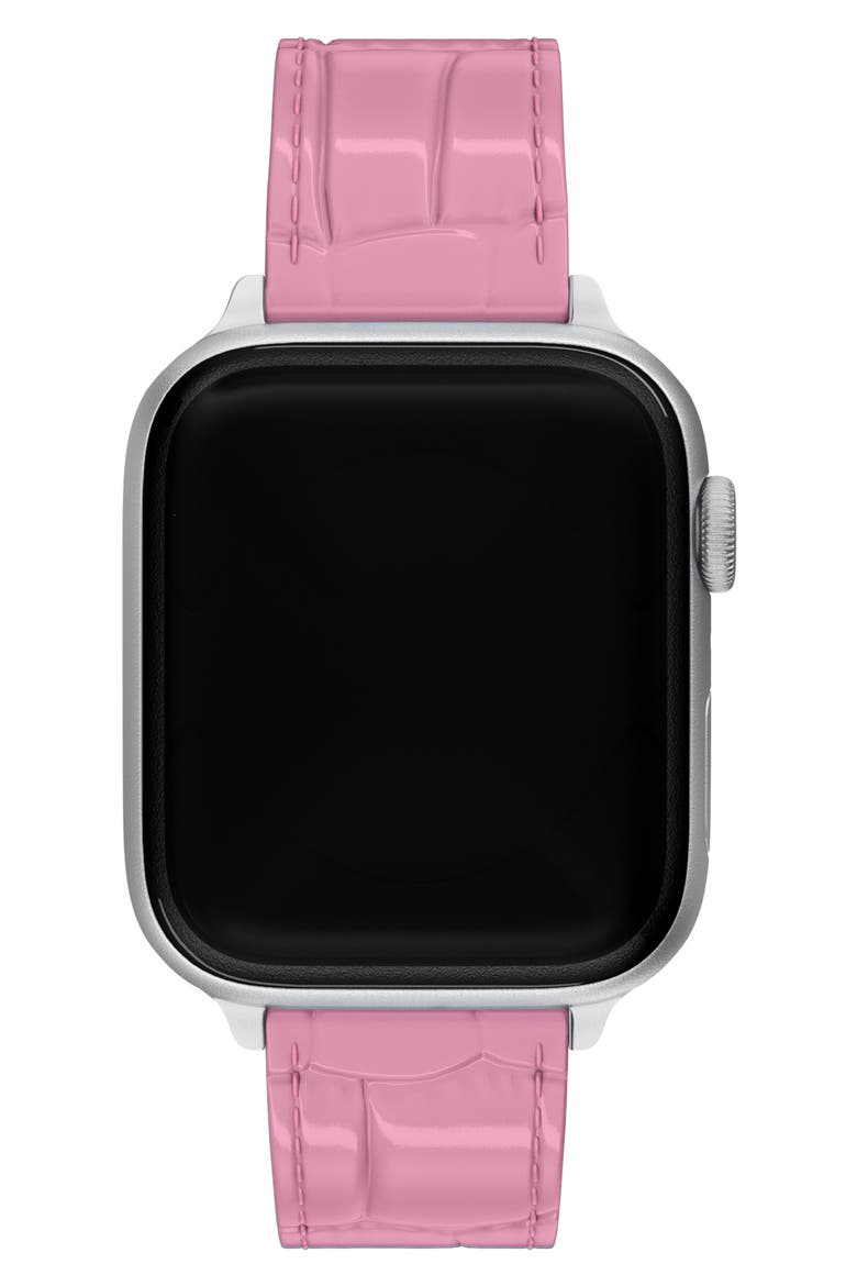 Croc Embossed Leather 20mm Apple Watch® Watchband, Alternate, color, PINK