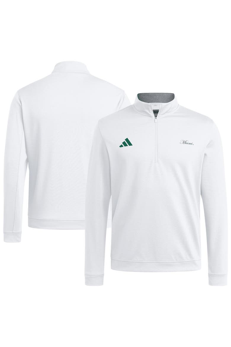 Men's adidas White Miami Hurricanes Elevated Quarter-Zip Jacket, Main, color, White