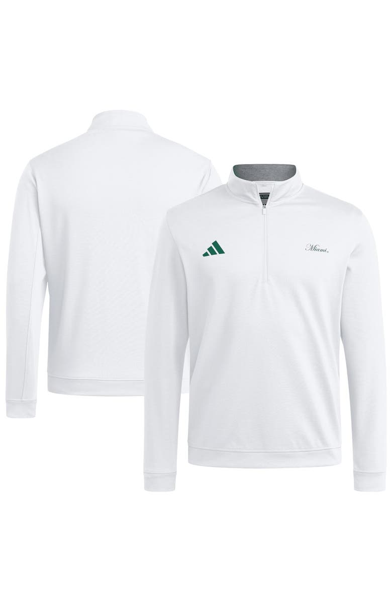adidas Men's adidas White Miami Hurricanes Elevated Quarter-Zip Jacket, Main, color, White