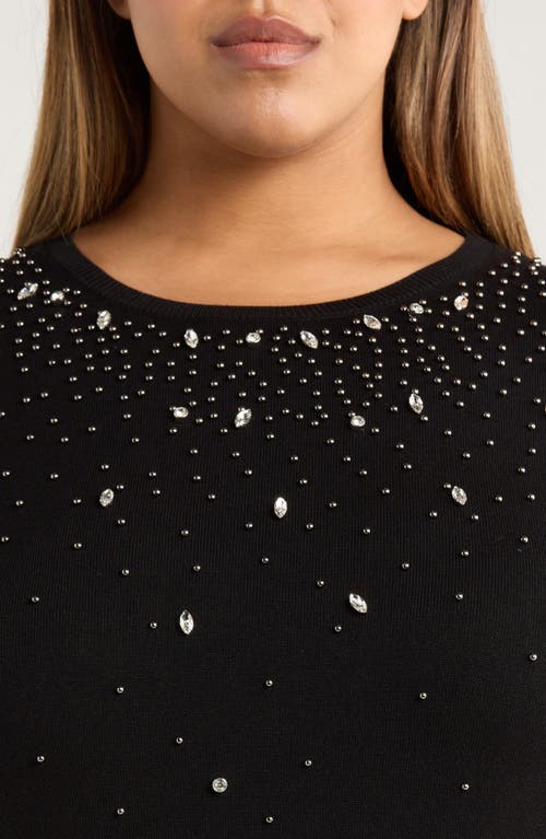 Anne Klein Rhinestone Boat Neck Sweater In Black