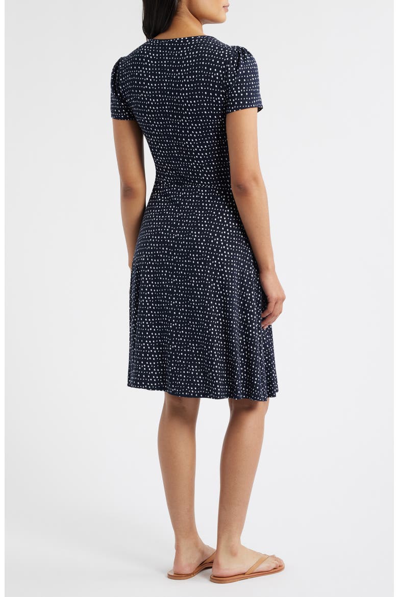 Dot Print Surplice Neck Dress, Alternate, color, NAVY