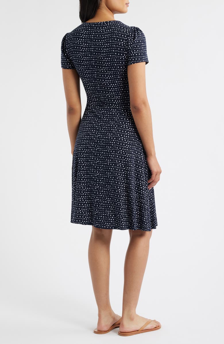 Loveappella Dot Print Surplice Neck Dress, Alternate, color, Navy