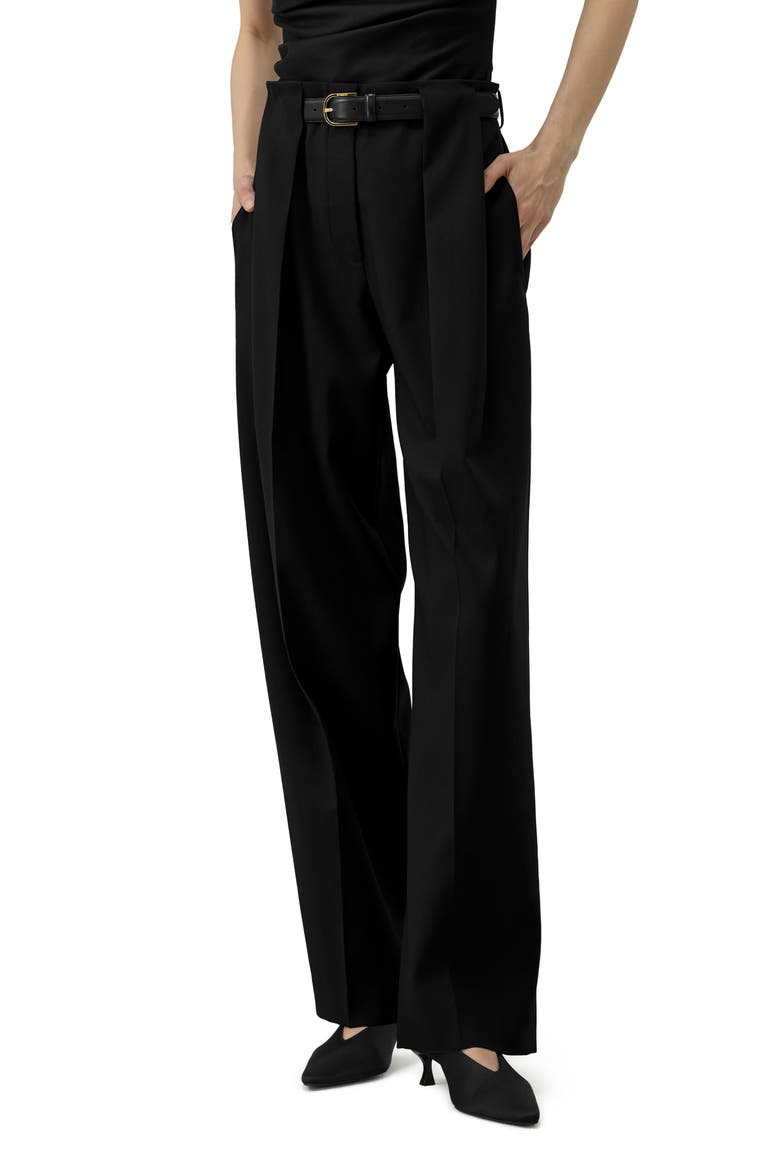 Box Pleated Silk-Wool Trouser, Main, color, Black