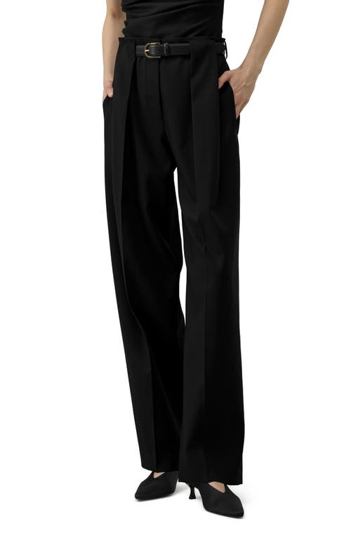 Lilysilk Box Pleated Silk-wool Trouser In Black