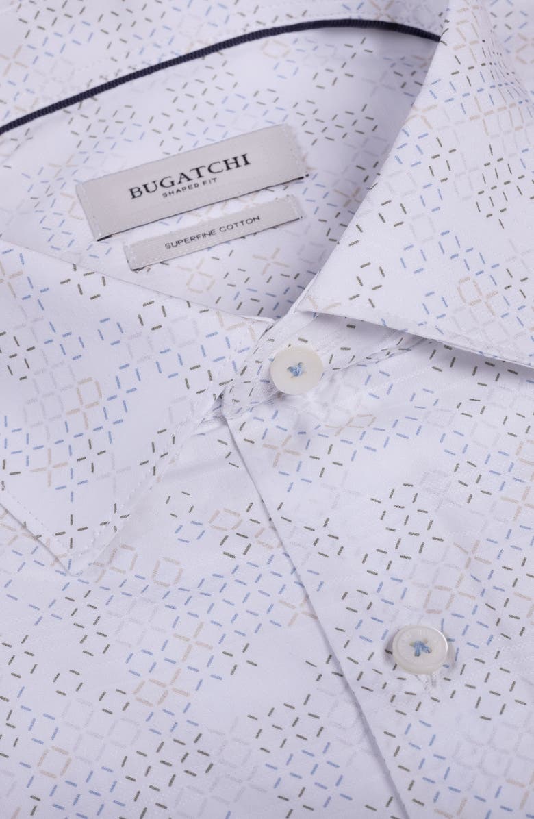 Bugatchi Axel Shaped Fit Geo Print Cotton Button-Up Shirt, Alternate, color, White