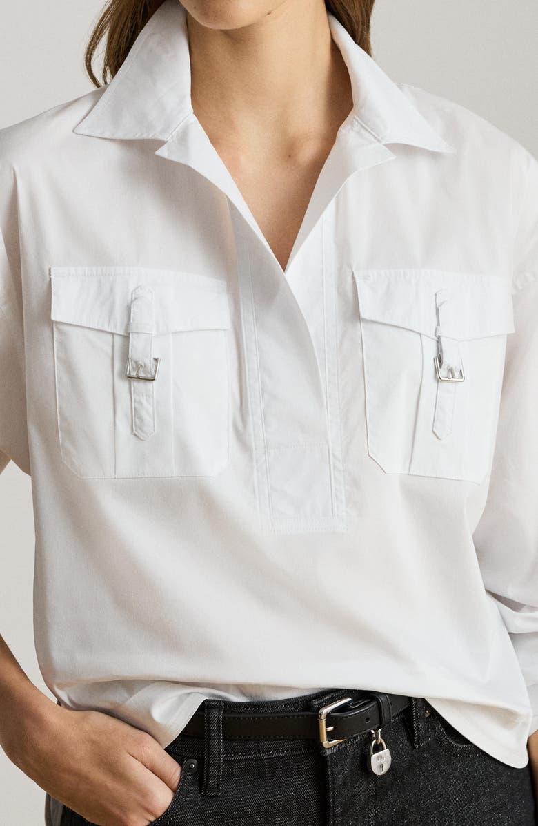 Lauren Ralph Lauren Silky Stretch Cotton Utility Shirt, Alternate, color, White