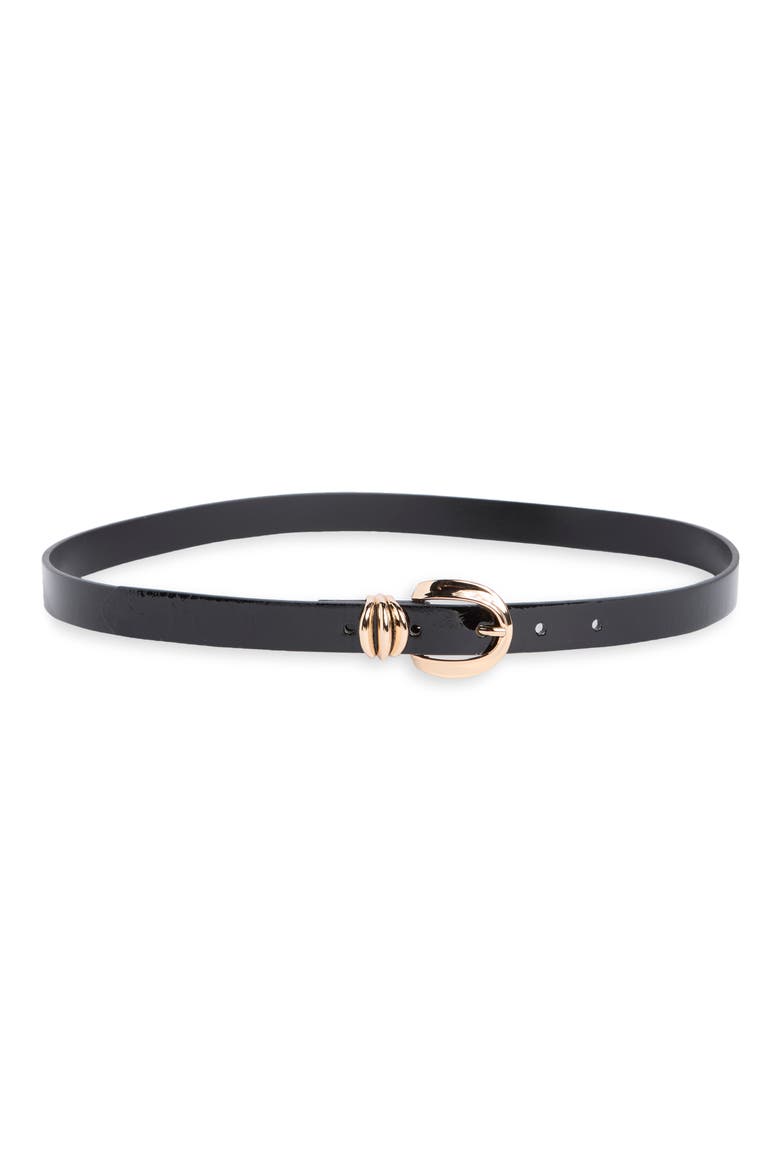 Skinny Faux Leather Belt, Main, color, BLACK