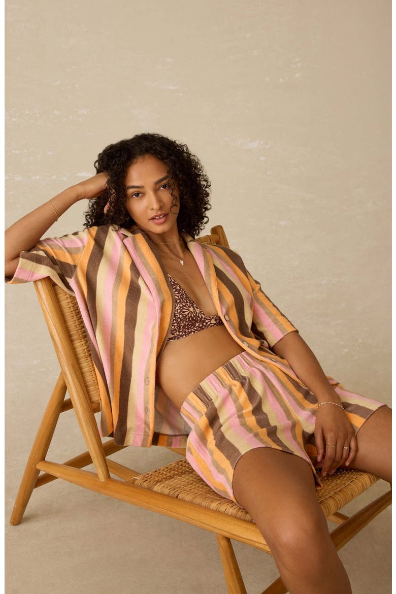 Cabana Stripe Towel Terry Camp Shirt, Alternate, color, SUN KISSED STRIPE