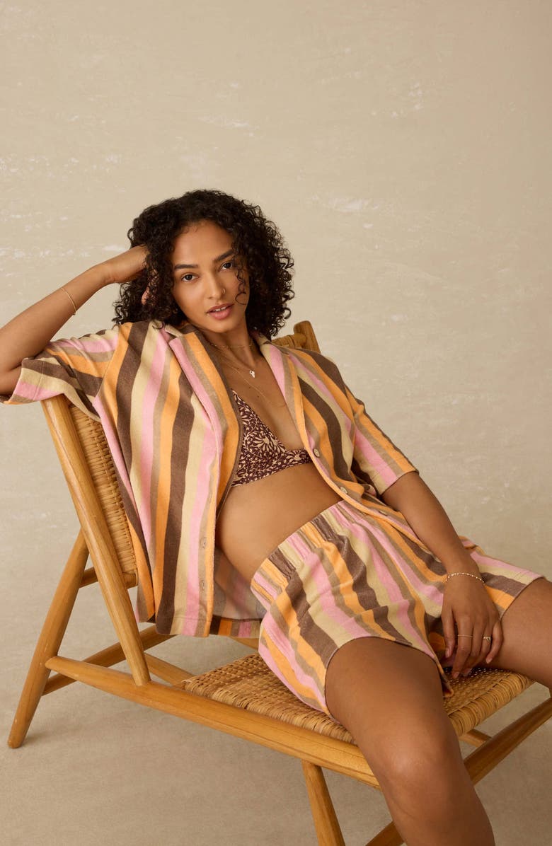 Faherty Cabana Stripe Towel Terry Camp Shirt, Alternate, color, Sun Kissed Stripe