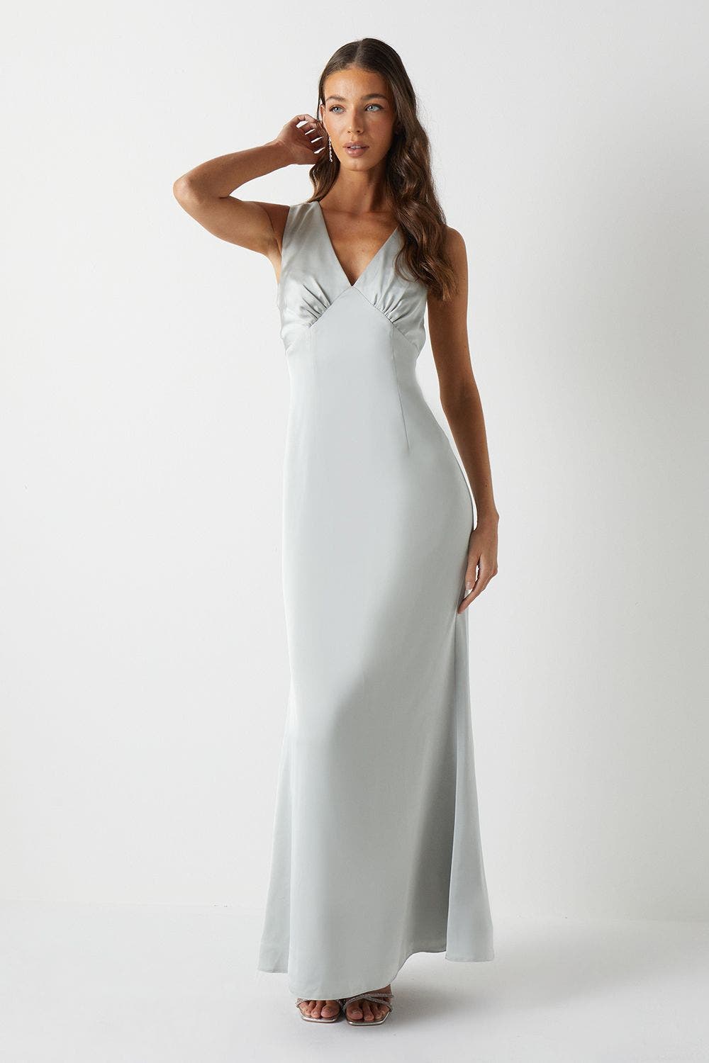 Coast Bow Back V-neck Satin Bridesmaid Dress In Gray
